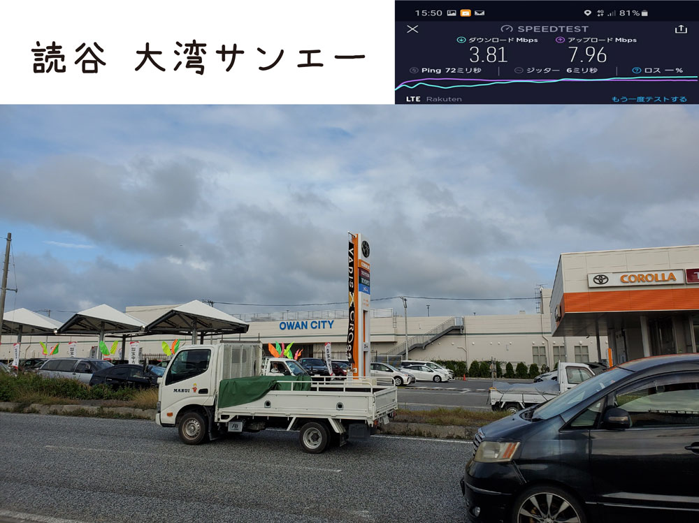 沖縄 楽天モバイル 通信速度 電波 読谷